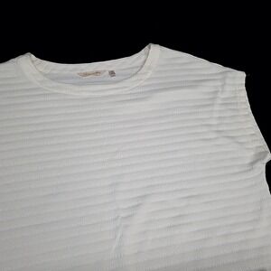 Soft Surroundings Top Womens 1X White Textured Rib Cap Sleeve Crew Neck Coastal